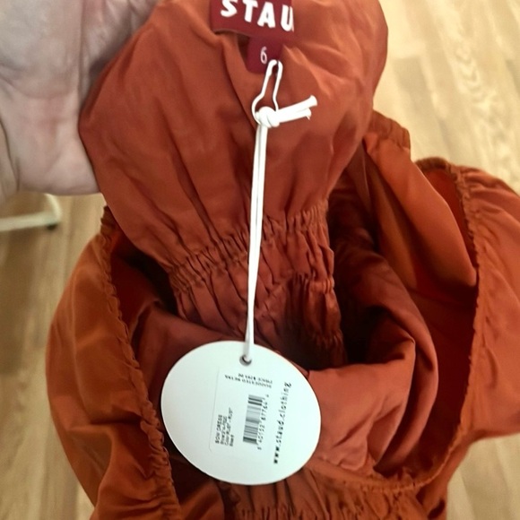 NWT Staud,Form Flattering Bow Dress Puff Sleeve Mini Rust Red, Boho, Lux,Size 6 - Picture 9 of 9